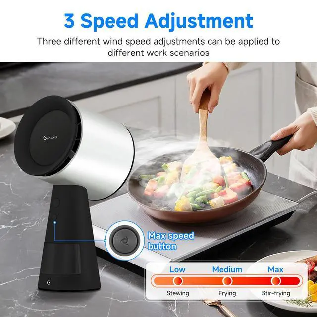 Alt view image 3 of 7 - Portable Range Hood, 3-Speed Desktop Exhaust Vent FanBlack | Desktop kitchen vent fan with large oil cup, washable aluminum filter. Low-noise, 3 speeds. Ideal for indoor BBQ,RV