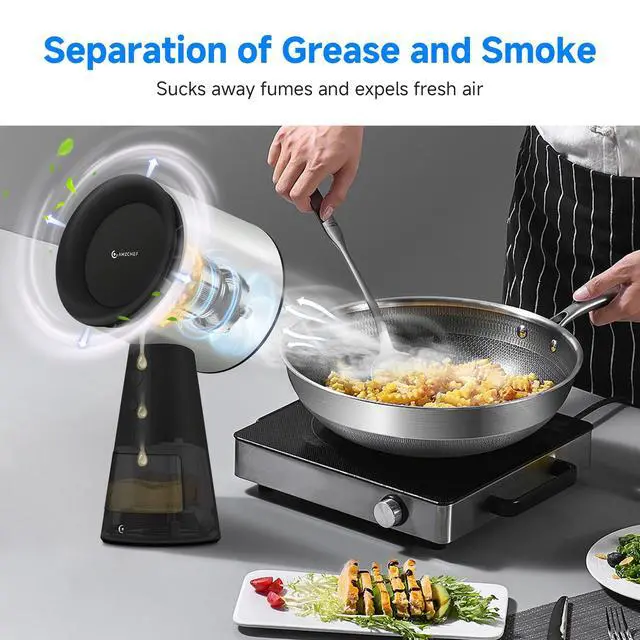 Alt view image 4 of 7 - Portable Range Hood, 3-Speed Desktop Exhaust Vent FanBlack | Desktop kitchen vent fan with large oil cup, washable aluminum filter. Low-noise, 3 speeds. Ideal for indoor BBQ,RV
