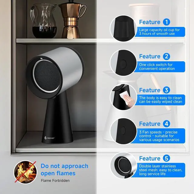 Alt view image 5 of 7 - Portable Range Hood, 3-Speed Desktop Exhaust Vent FanBlack | Desktop kitchen vent fan with large oil cup, washable aluminum filter. Low-noise, 3 speeds. Ideal for indoor BBQ,RV