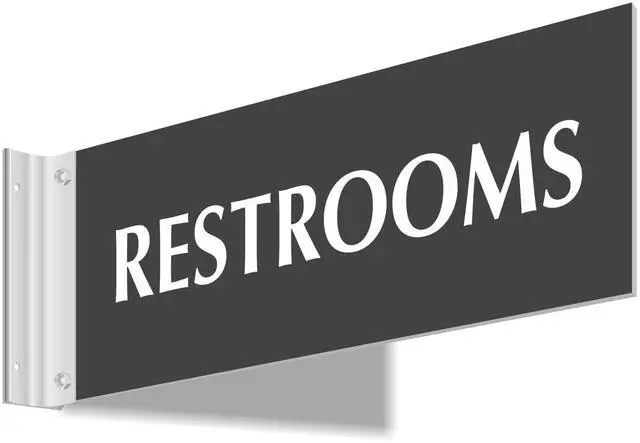 Main image of Restrooms Corridor Sign - 4"x12", Double-Sided Bathroom Wall Mount Laser Engraved Hallway Sign, Acrylic & Silver Brackets Kit, Black, USA-Made