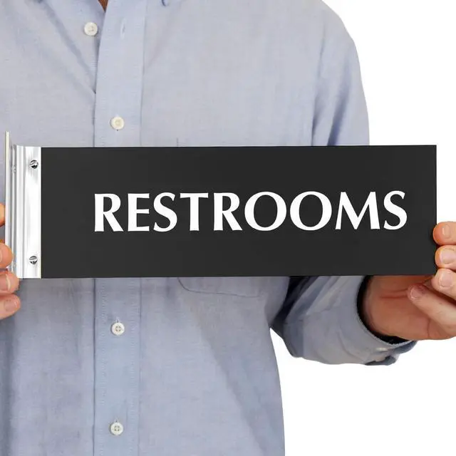 Alt view image 2 of 4 - Restrooms Corridor Sign - 4"x12", Double-Sided Bathroom Wall Mount Laser Engraved Hallway Sign, Acrylic & Silver Brackets Kit, Black, USA-Made
