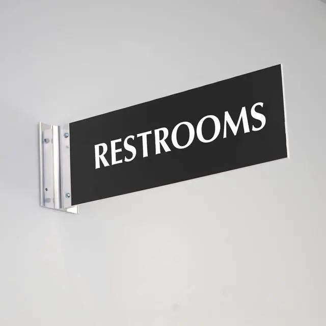 Alt view image 3 of 4 - Restrooms Corridor Sign - 4"x12", Double-Sided Bathroom Wall Mount Laser Engraved Hallway Sign, Acrylic & Silver Brackets Kit, Black, USA-Made