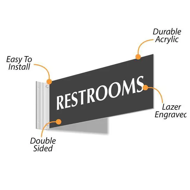 Alt view image 4 of 4 - Restrooms Corridor Sign - 4"x12", Double-Sided Bathroom Wall Mount Laser Engraved Hallway Sign, Acrylic & Silver Brackets Kit, Black, USA-Made