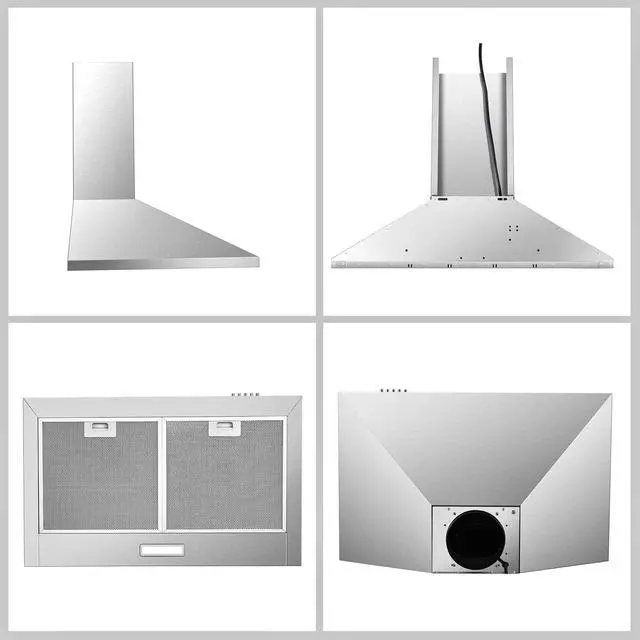 Alt view image 7 of 7 - Range Hood 30 inch,Wall Mount Range Hood in Stainless Steel With Ducted/Ductless Convertible,Stove Vent Hood with Aluminum Filters,3 Speed Exhaust Fan,LED Light,Button Control