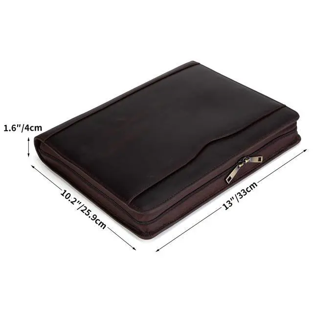 Alt view image 2 of 7 - Handmade Leather Portfolio 3 Ring Binder with Front Pocket | Padfolio for 13.3 Laptop and 8.5 x 11" Notepad, Professional Business Travel Organizer (Dark Brown, Crazy Horse Leather)
