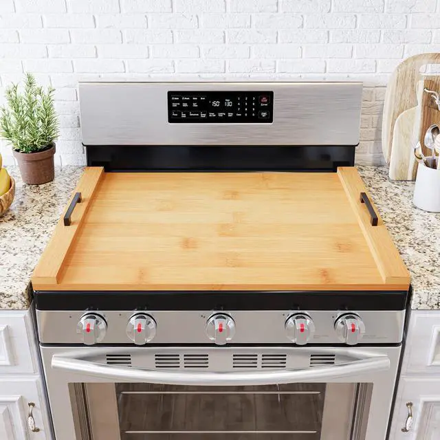 Main image of Noodle Board Stove Kitchen Cover with Handles, Top Covers for Gas Burners and Electric Stove, Oven Decor Accessories Wood Tray for Countertop, Natural Bamboo