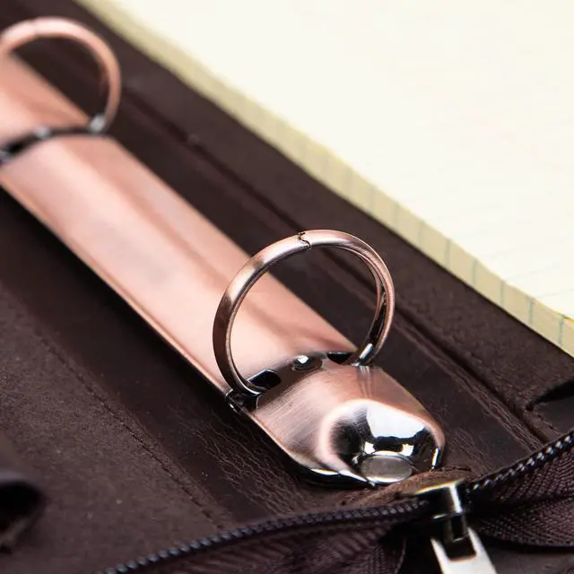 Alt view image 6 of 7 - Handmade Leather Portfolio 3 Ring Binder with Front Pocket | Padfolio for 13.3 Laptop and 8.5 x 11" Notepad, Professional Business Travel Organizer (Dark Brown, Crazy Horse Leather)