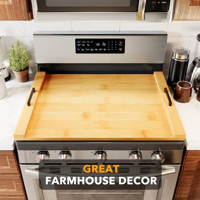 Alt view image 4 of 7 - Noodle Board Stove Kitchen Cover with Handles, Top Covers for Gas Burners and Electric Stove, Oven Decor Accessories Wood Tray for Countertop, Natural Bamboo