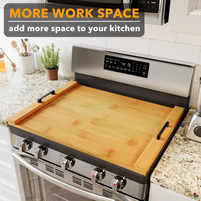 Alt view image 2 of 7 - Noodle Board Stove Kitchen Cover with Handles, Top Covers for Gas Burners and Electric Stove, Oven Decor Accessories Wood Tray for Countertop, Natural Bamboo