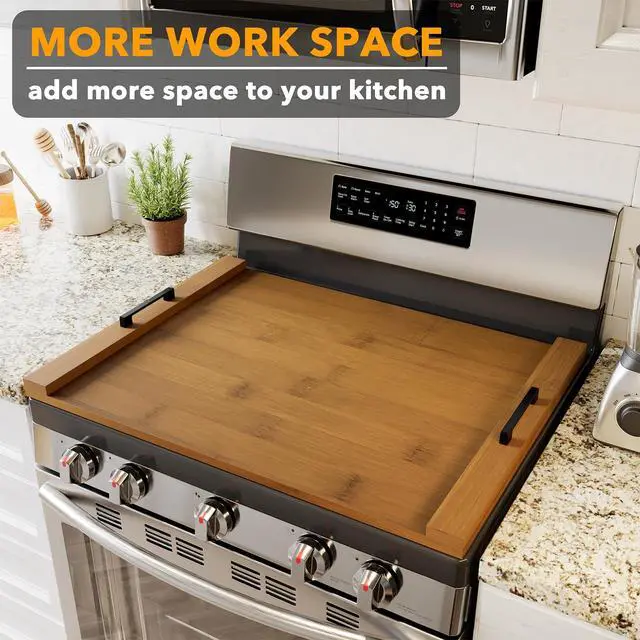 Alt view image 2 of 7 - Noodle Board Stove Kitchen Cover with Handles, Top Covers for Gas Burners and Electric Stove, Oven Decor Accessories Wood Tray for Countertop, Brown Bamboo