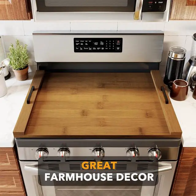 Alt view image 4 of 7 - Noodle Board Stove Kitchen Cover with Handles, Top Covers for Gas Burners and Electric Stove, Oven Decor Accessories Wood Tray for Countertop, Brown Bamboo