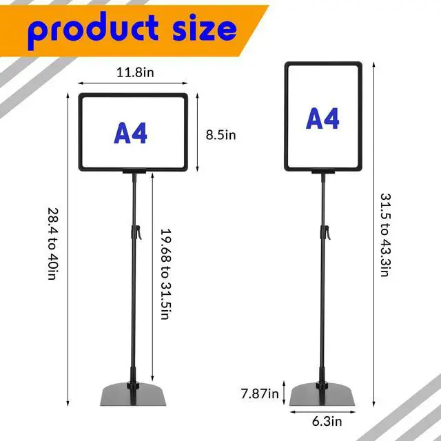 Alt view image 2 of 6 - 8 Pack Adjustable Sign Poster Stand Holder 8.5 x 11 in Floor Standing Sign Display Holder Heavy Duty Aluminum Pedestal Vertical Horizontal View Stand for Vendor Advertising Business Menu Black