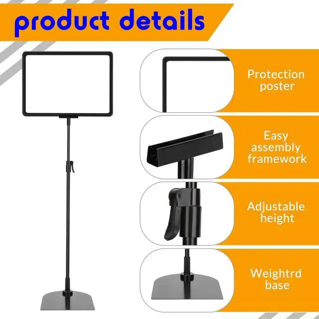 Alt view image 3 of 6 - 8 Pack Adjustable Sign Poster Stand Holder 8.5 x 11 in Floor Standing Sign Display Holder Heavy Duty Aluminum Pedestal Vertical Horizontal View Stand for Vendor Advertising Business Menu Black