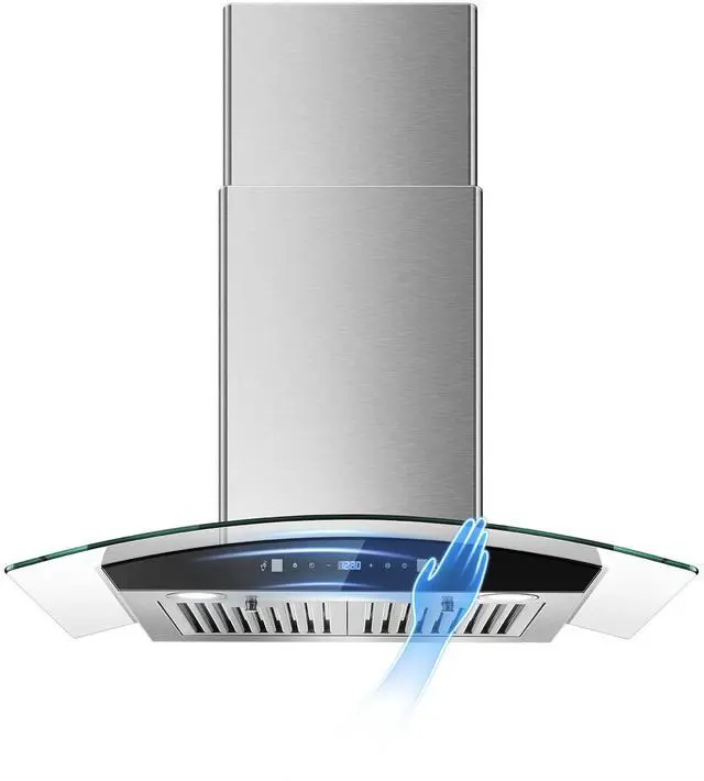 Main image of Range Hood 30 Inch, Wall Mount Kitchen Hood with Ducted/Ductless Convertible Duct, Stainless Steel Chimney and Baffle Filters, Touch Control Fan Timer, LED Lights, 3 Speed Fan