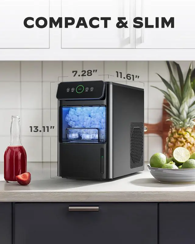 Alt view image 7 of 7 - Portable Countertop Ice Maker - 20lbs of Bullet Ice per Day, Makes Ice in 6 Minutes, Stainless Steel with Visible Water Level Window, Ideal for Kitchen, Office, and Camping
