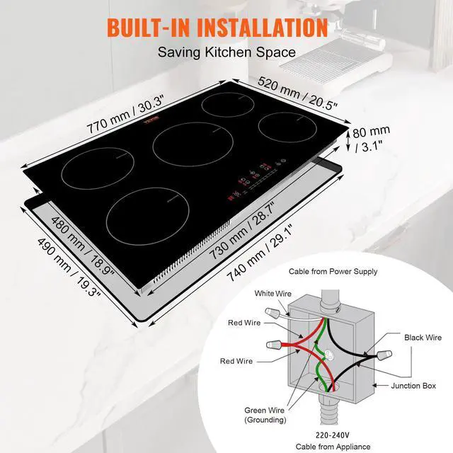 Alt view image 5 of 7 - Built-in Induction Electric Stove Top 30 Inch,5 Burners Electric Cooktop,9 Power Levels & Sensor Touch Control,Easy to Clean Ceramic Glass Surface,Child Safety Lock,240V