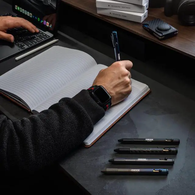 Alt view image 3 of 6 - Ridge Bolt Action Pen - CNC Machined Everyday Carry Pen, Knurled Grip, Pressurized Refill, Manganese Spring Steel Clip, Compact Pocket EDC Pen with Schmidt EasyFlow 9000 (Carbon Fiber 3K)