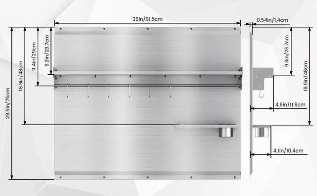 Alt view image 7 of 7 - 36"x30" Stainless Steel Backsplash for Stove & Range Hood - Range Backsplash with Shelf & Knife Rack, Kitchen Backsplash Wall Shield with Pre-Drilled Holes, Easy Install