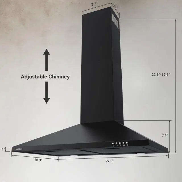 Alt view image 2 of 7 - 30 Inch Wall Mount Range Hood, Black Kitchen Vent Hoods | Ducted/Ductless Convertible, Charcoal Filter Included, Versatile Kitchen Exhaust Vent