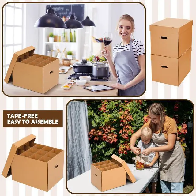 Alt view image 6 of 6 - 4 Pack Moving Boxes for Dishes 16 x 12 x 12" Wine Glass Packing Boxes for Moving with Handle Lids Kitchen Kit and 72 Dish Glass Inserts Packing Papers Black Marker Pens