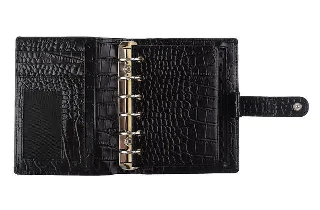 Alt view image 5 of 6 - Budget Binder,Leather Rings Planner, 6-Ring Pocket Organizer Notebook Cover (Croco-Black)