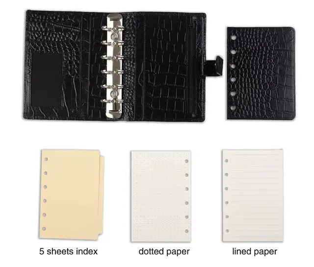 Alt view image 6 of 6 - Budget Binder,Leather Rings Planner, 6-Ring Pocket Organizer Notebook Cover (Croco-Black)