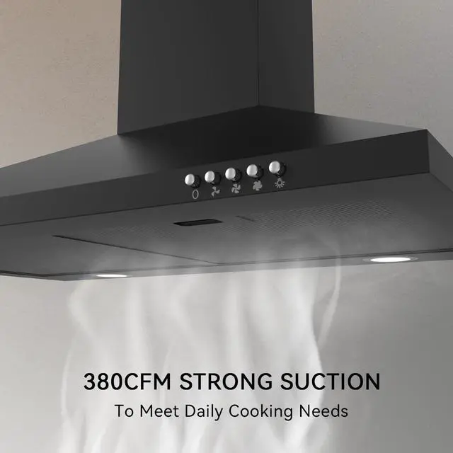 Alt view image 5 of 7 - 30 Inch Wall Mount Range Hood, Black Kitchen Vent Hoods | Ducted/Ductless Convertible, Charcoal Filter Included, Versatile Kitchen Exhaust Vent