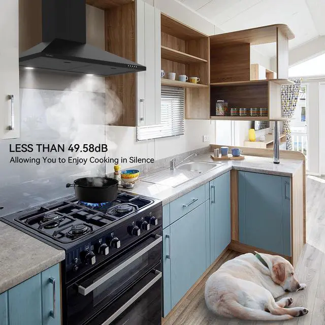 Alt view image 7 of 7 - 30 Inch Wall Mount Range Hood, Black Kitchen Vent Hoods | Ducted/Ductless Convertible, Charcoal Filter Included, Versatile Kitchen Exhaust Vent