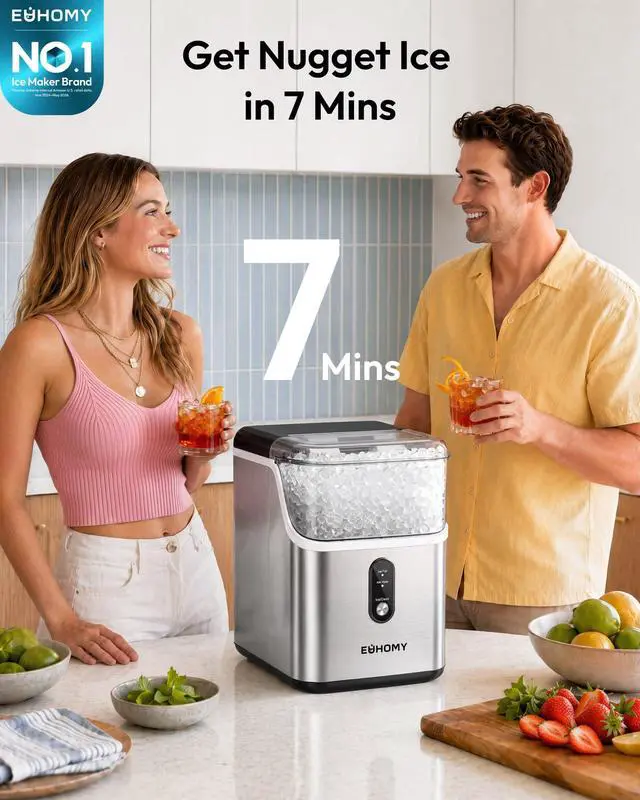 Alt view image 2 of 7 - Nugget Ice Maker Countertop, Ready in 7 Mins, 35Lbs/24H Pebble Ice Maker Machine, Self-Cleaning Countertop Sonic Ice Makers with Ice Scoop&Basket, Pellet Ice Maker for Home, Stainless Steel