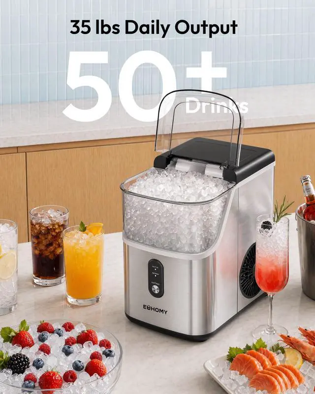 Alt view image 3 of 7 - Nugget Ice Maker Countertop, Ready in 7 Mins, 35Lbs/24H Pebble Ice Maker Machine, Self-Cleaning Countertop Sonic Ice Makers with Ice Scoop&Basket, Pellet Ice Maker for Home, Stainless Steel