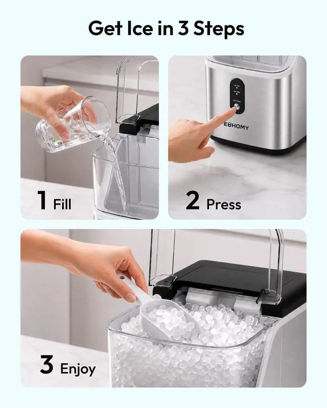 Alt view image 5 of 7 - Nugget Ice Maker Countertop, Ready in 7 Mins, 35Lbs/24H Pebble Ice Maker Machine, Self-Cleaning Countertop Sonic Ice Makers with Ice Scoop&Basket, Pellet Ice Maker for Home, Stainless Steel