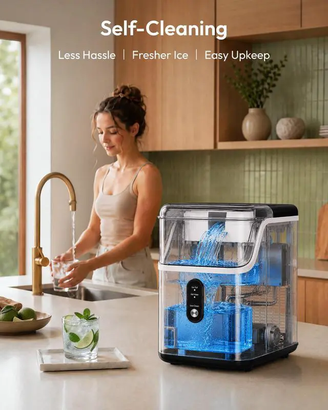 Alt view image 7 of 7 - Nugget Ice Maker Countertop, Ready in 7 Mins, 35Lbs/24H Pebble Ice Maker Machine, Self-Cleaning Countertop Sonic Ice Makers with Ice Scoop&Basket, Pellet Ice Maker for Home, Stainless Steel