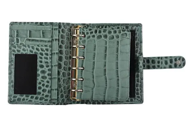 Alt view image 5 of 6 - Budget Binder,Leather Rings Planner, 6-Ring Pocket Organizer Notebook Cover (Croco-Green)