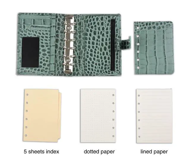 Alt view image 6 of 6 - Budget Binder,Leather Rings Planner, 6-Ring Pocket Organizer Notebook Cover (Croco-Green)