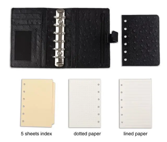 Alt view image 6 of 6 - Budget Binder,Leather Rings Planner, 6-Ring Pocket Organizer Notebook Cover (Ostrich-Black)