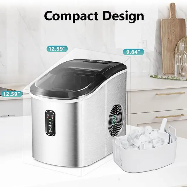 Alt view image 7 of 7 - Smart Ice Makers Countertop -26lbs in 24 Hours, 9 Cubes Ready in 8Mins, Self-Cleaning Countertop Ice Maker, Portable Ice Maker with Ice Scoop and Basket, Perfect for Home/Kitchen/Office(Sliver