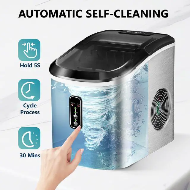 Alt view image 5 of 7 - Smart Ice Makers Countertop -26lbs in 24 Hours, 9 Cubes Ready in 8Mins, Self-Cleaning Countertop Ice Maker, Portable Ice Maker with Ice Scoop and Basket, Perfect for Home/Kitchen/Office(Sliver