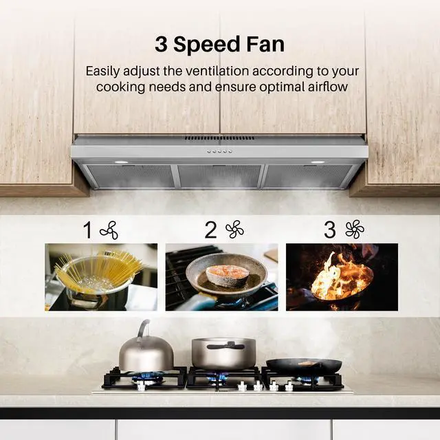Alt view image 7 of 7 - 36 Inch Under Cabinet Range Hood, Ducted/Ductless Convertible Kitchen Vent Hood with 3-Speed Exhaust Fan, 300 CFM, LED Lights, Stainless Steel Stove Hood for Kitchen