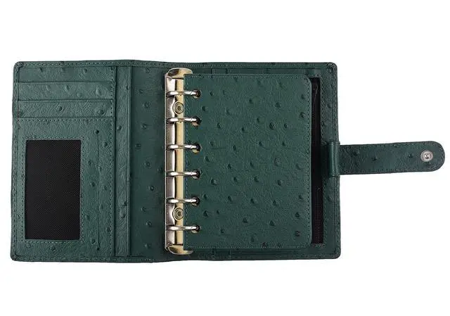 Alt view image 5 of 6 - Budget Binder,Leather Rings Planner, 6-Ring Pocket Organizer Notebook Cover (Ostrich-Dark Green)