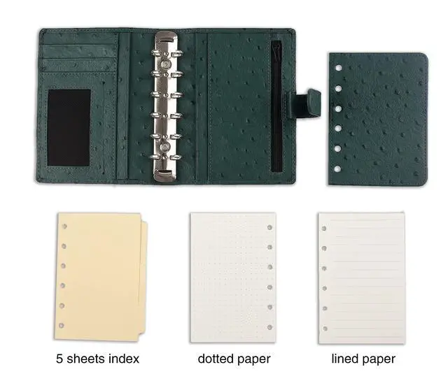 Alt view image 6 of 6 - Budget Binder,Leather Rings Planner, 6-Ring Pocket Organizer Notebook Cover (Ostrich-Dark Green)