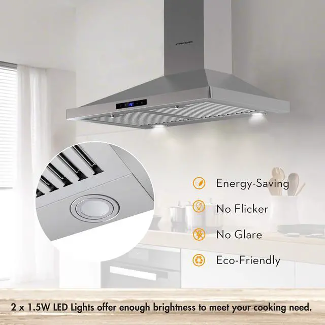 Alt view image 7 of 7 - Range Hood 30 inch Wall Mount,450 CFM Ducted/Ductless Range Hood with Stainless Steel,Stove Hood Vent for Kitchen with 3 Speed Fan,Permanent Filters,Led Lights,Digital Touch,Charcoal Filter