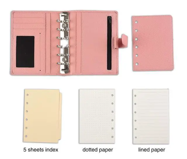 Alt view image 6 of 6 - Budget Binder,Leather Rings Planner, 6-Ring Pocket Organizer Notebook Cover (Lychee-Pink)