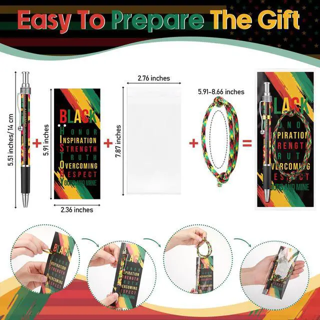 Alt view image 2 of 7 - Juneteenth Day Gifts Bulk African American Juneteenth Holiday Pen Silicone Bracelets Bookmarks for Freedom Day Celebration Party Supplies Women History Month Gift(100 Sets)