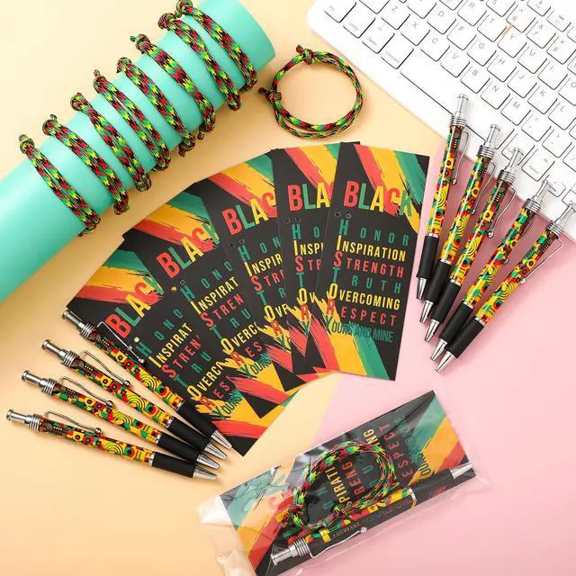 Alt view image 4 of 7 - Juneteenth Day Gifts Bulk African American Juneteenth Holiday Pen Silicone Bracelets Bookmarks for Freedom Day Celebration Party Supplies Women History Month Gift(100 Sets)