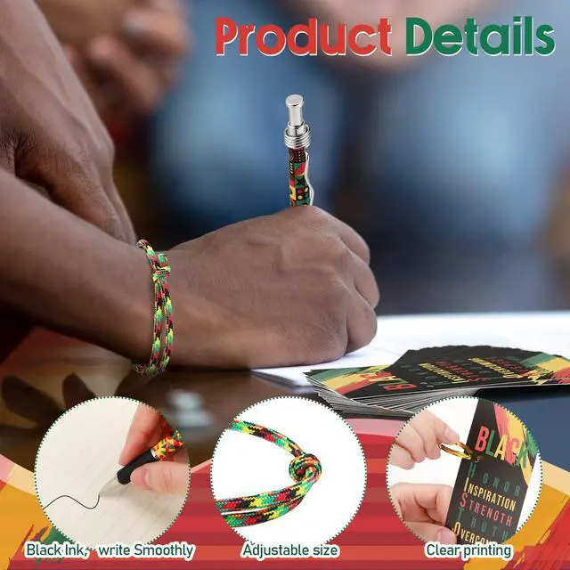 Alt view image 3 of 7 - Juneteenth Day Gifts Bulk African American Juneteenth Holiday Pen Silicone Bracelets Bookmarks for Freedom Day Celebration Party Supplies Women History Month Gift(100 Sets)