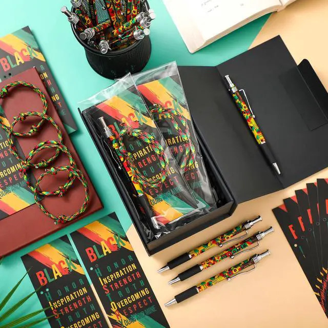 Alt view image 5 of 7 - Juneteenth Day Gifts Bulk African American Juneteenth Holiday Pen Silicone Bracelets Bookmarks for Freedom Day Celebration Party Supplies Women History Month Gift(100 Sets)