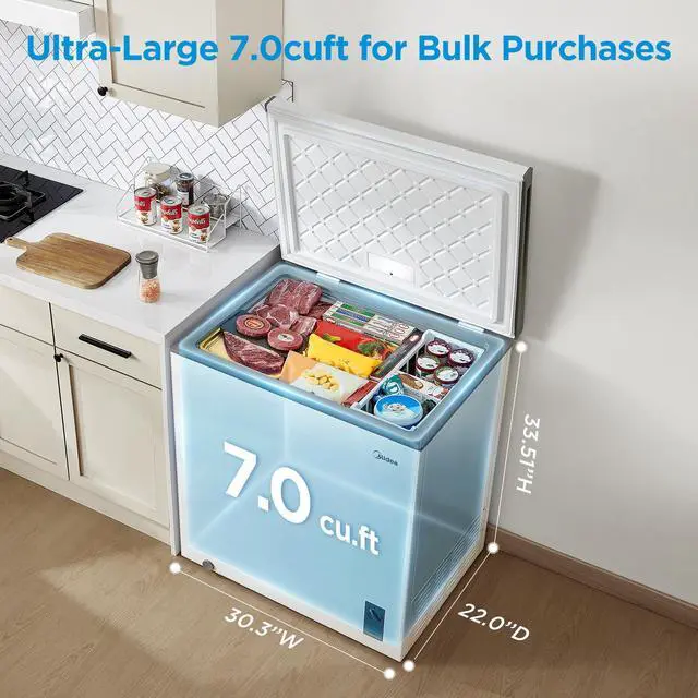 Alt view image 3 of 7 - 7.0 Cu.ft Chest Freezer, Fridge Freezer Convertible with LED Light | Removable Basket, Adjustable Temperature, For Kitchen Apartment Office