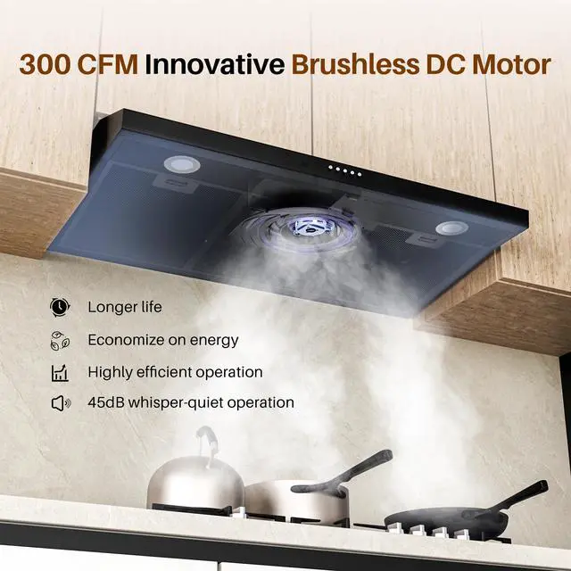 Alt view image 2 of 7 - Black Under Cabinet Range Hood 36 Inch, Ducted/Ductless Convertible Kitchen Hood with 3 Speed Exhaust Fan, 300 CFM, LED Lights, Brushlesss DC Motor Vent Hood for Kitchen
