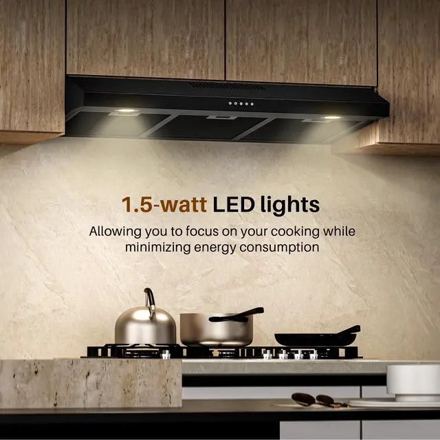 Alt view image 5 of 7 - Black Under Cabinet Range Hood 36 Inch, Ducted/Ductless Convertible Kitchen Hood with 3 Speed Exhaust Fan, 300 CFM, LED Lights, Brushlesss DC Motor Vent Hood for Kitchen