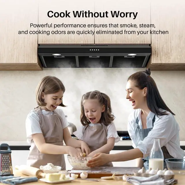 Alt view image 6 of 7 - Black Under Cabinet Range Hood 36 Inch, Ducted/Ductless Convertible Kitchen Hood with 3 Speed Exhaust Fan, 300 CFM, LED Lights, Brushlesss DC Motor Vent Hood for Kitchen